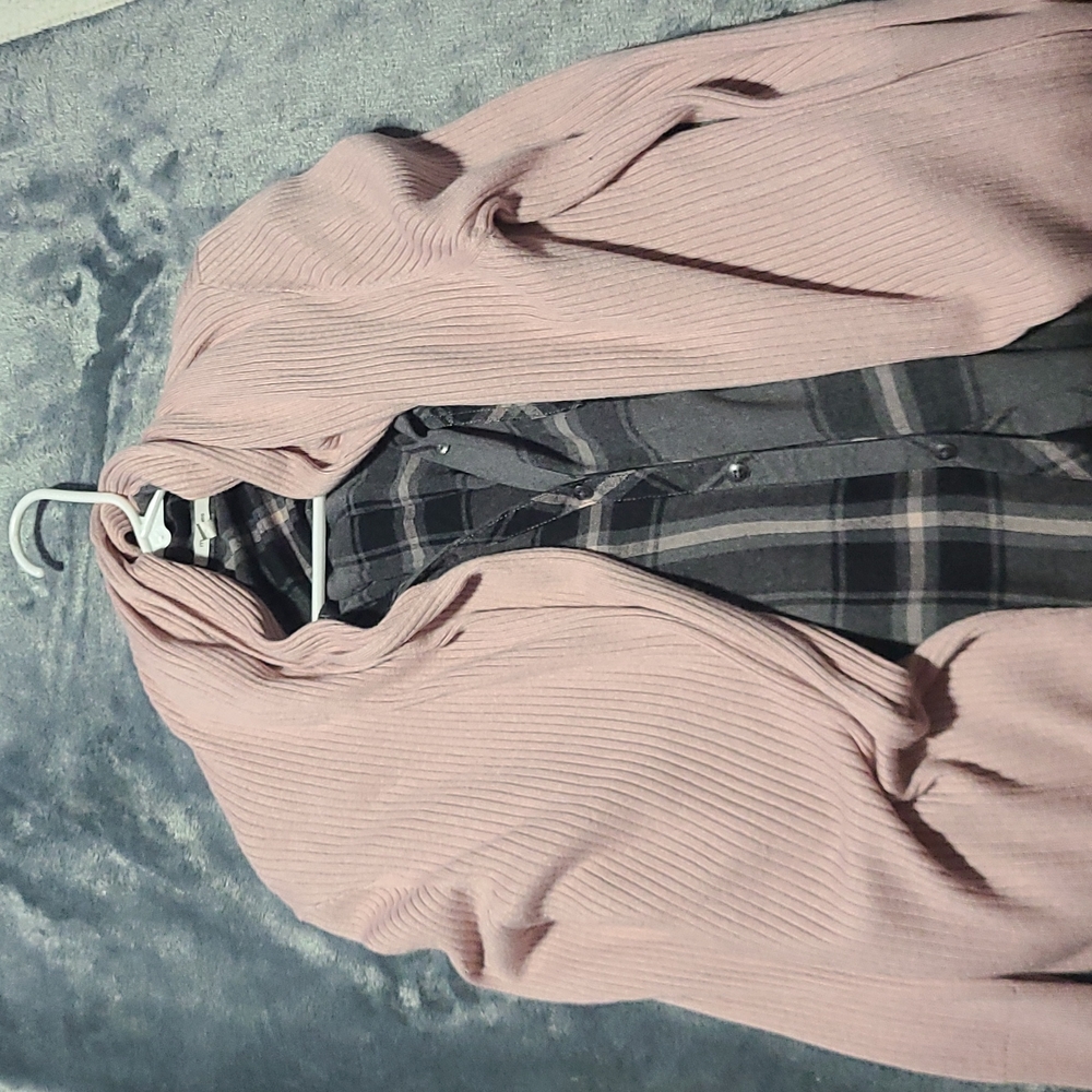 Ribbed caridgan long button up shirt